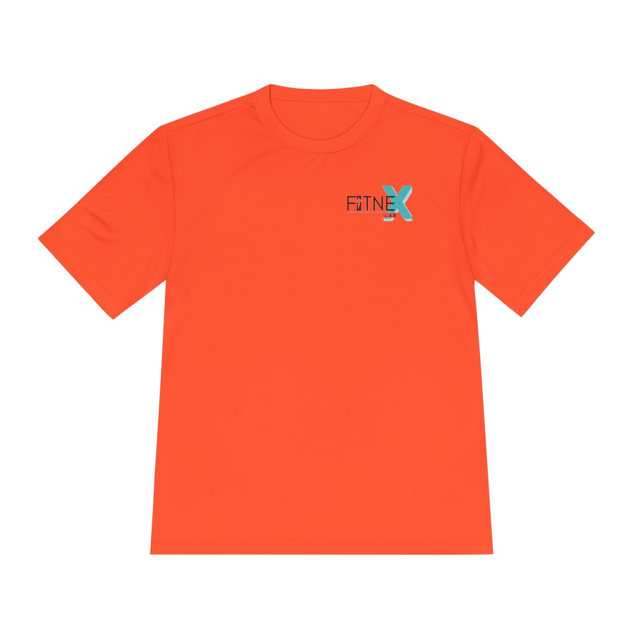 Orange t-shirt with a logo on the chest against a white background